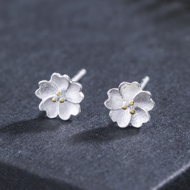 Buddha Stones925スターリングシルバー 桜 フローラル カーム スタッドピアス