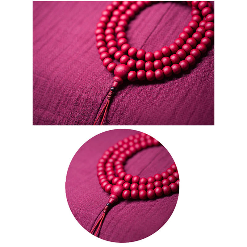 Buddha Stones 108Mala天然アベリアビフローラ 木製 保護ブレスレット