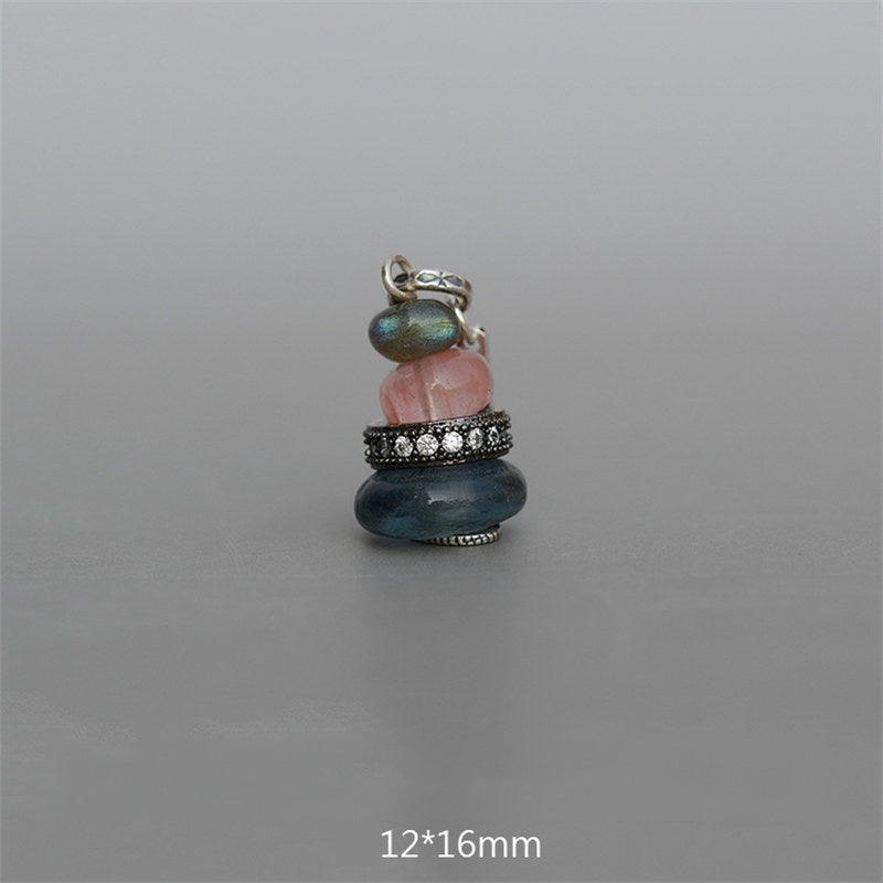 Buddha Stones禅ケアン ラブラドライト 各種クリスタル 落ち着いたペンダントネックレス - ブラックグリッターストーン&ピンククリスタル&ガラスビーズペンダント 12×16mm - image 20