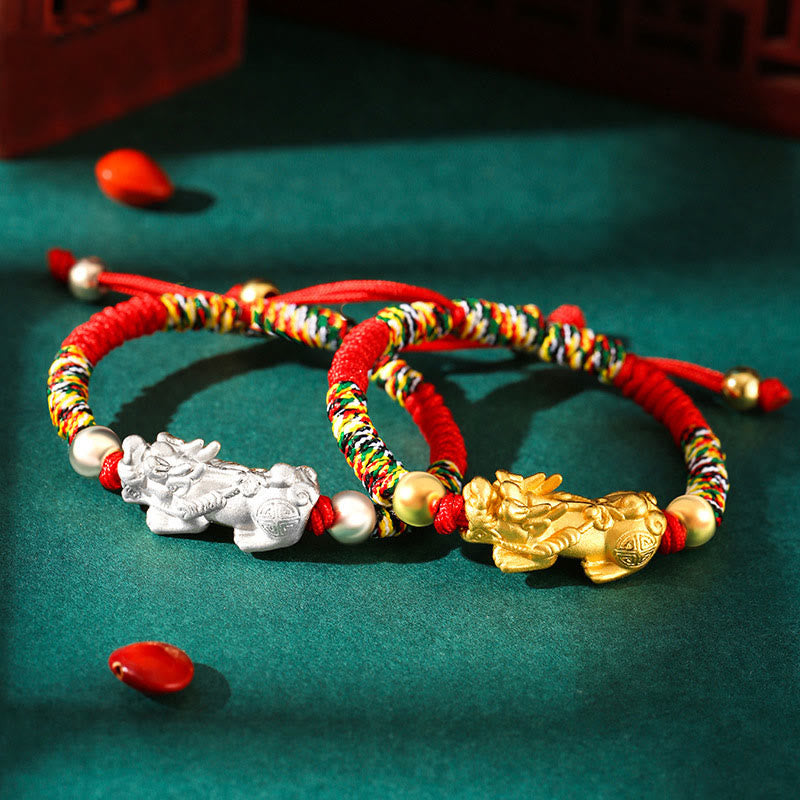 Buddha Stones999 スターリングシルバー 貔貅 富 キングコング ノットストリング 編み込み 子供用ブレスレット