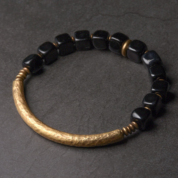 Buddha Stonesブラックオブシディアン クリスタル銅 強さ カップルブレスレット - 17~17.5cm - image 1