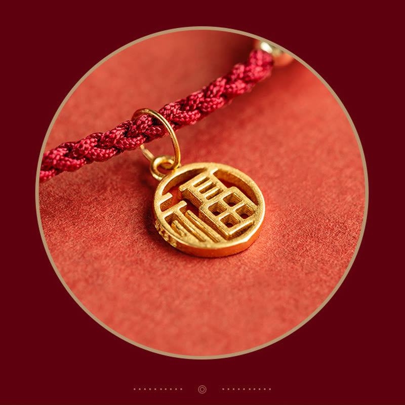 Buddha Stones925 スターリングシルバー 幸運の福の文字瑪瑙真珠 赤い紐編みブレスレット