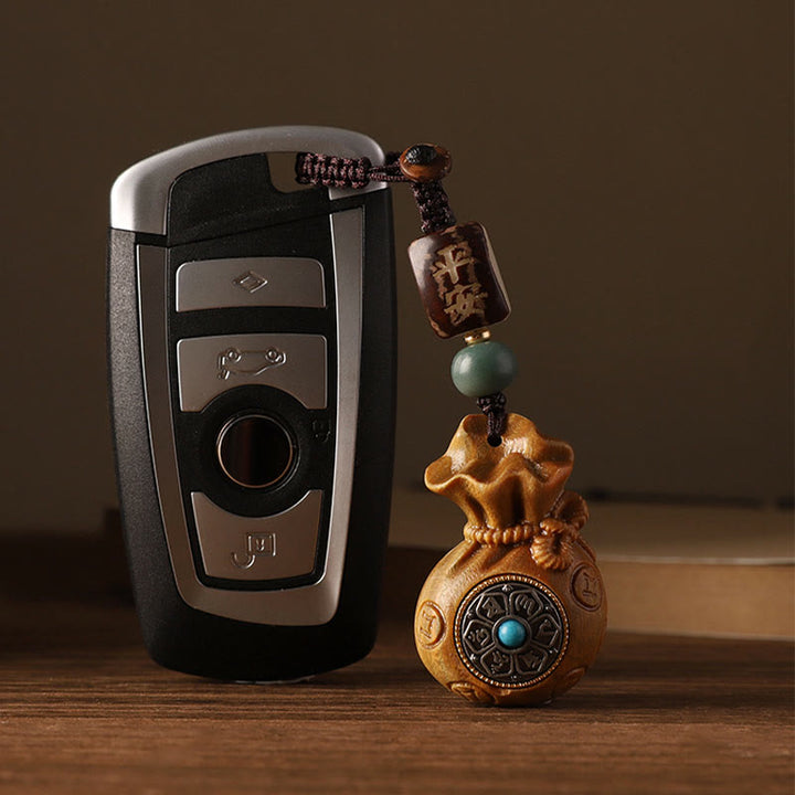 Buddha Stones小葉 紅白檀 緑白檀 マネーバッグOm Mani Padme Hum回転式保護吊り下げ装飾