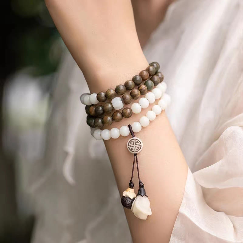Buddha Stones天然グリーンサンダルウッド 菩提樹の癒しのブレスレット
