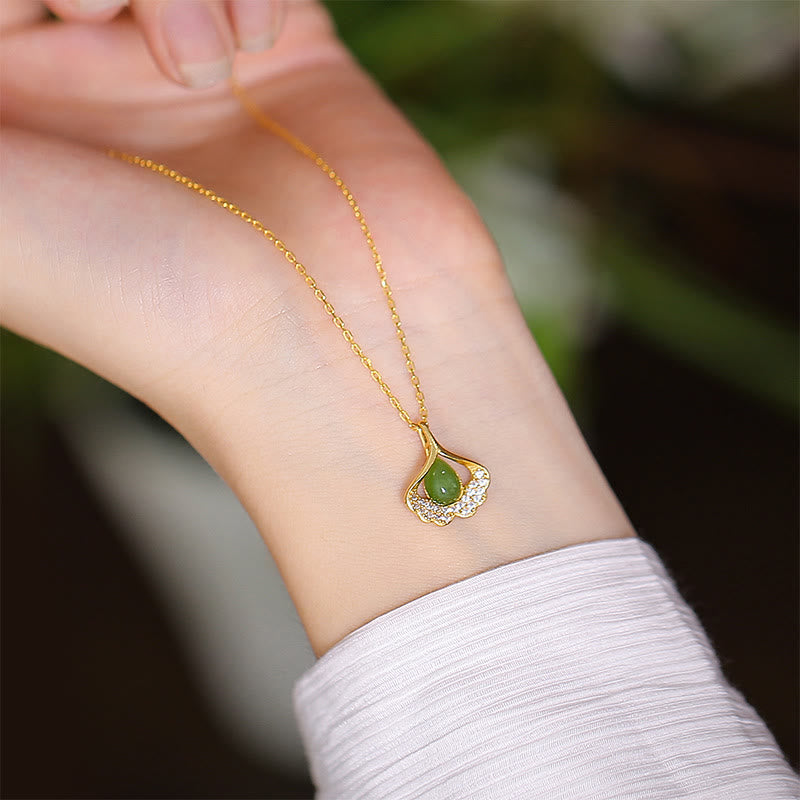 Buddha Stones925 スターリングシルバー 天然和田翡翠 シアン翡翠 幸運の笑う仏陀 蝶のネックレスペンダント - シアンジェイドイチョウの葉 - image 38