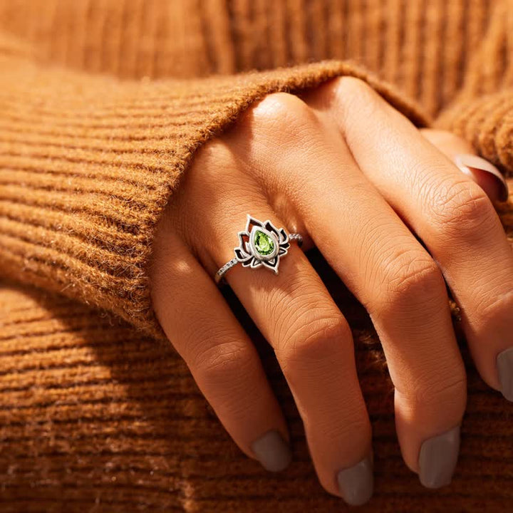 Buddha Stonesスターリングシルバーロータスジルコン祝福保護リング