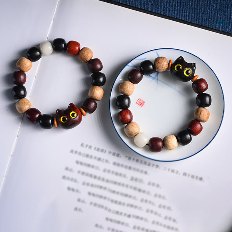 Buddha Stones小葉紫檀黒檀かわいい猫 彫刻守護ブレスレット - image 28
