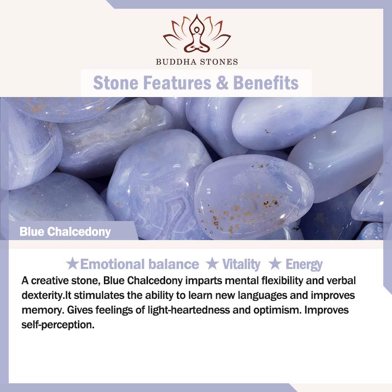 Buddha Stonesブルーカルセドニー 感情バランス エネルギーブレスレット バングル