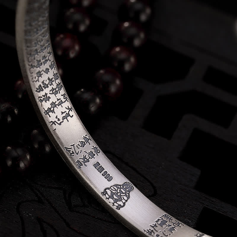 Buddha Stones999スターリングシルバー 六芒般若心経守護ブレスレットバングル