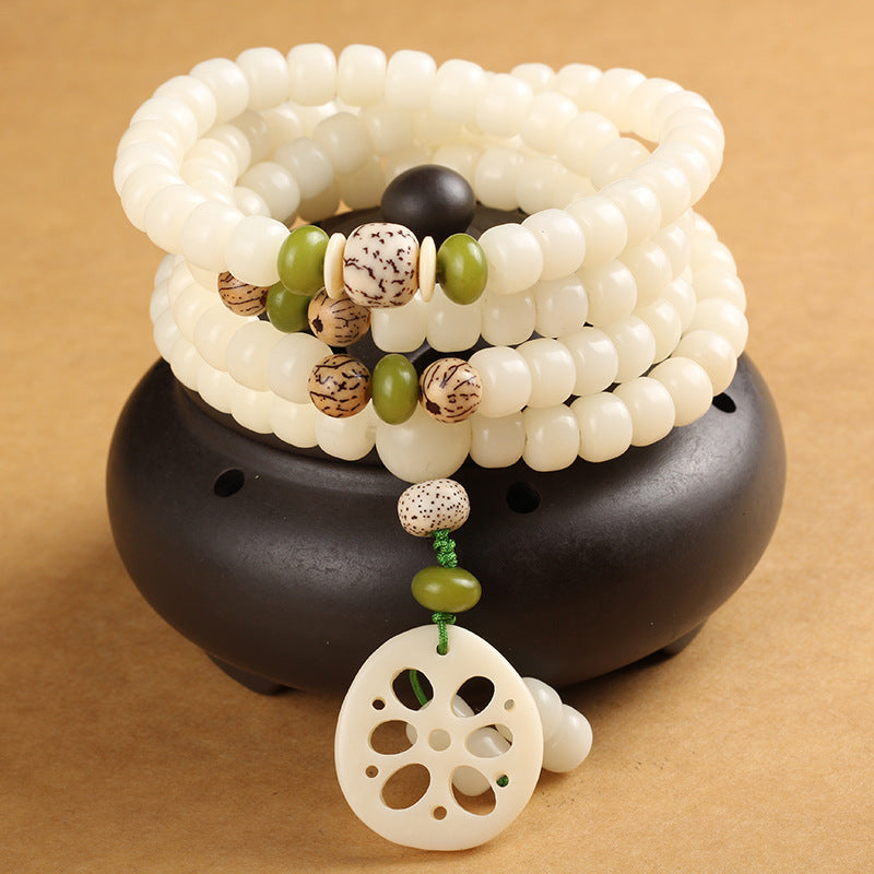 Buddha Stonesホワイト 菩提樹Mala108個 幸運のブレスレット