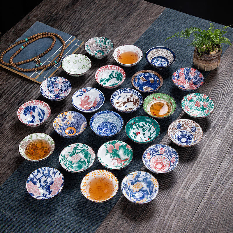 Buddha Stones、花、フーキャラクター、山、蓮、桜、陶器のティーカップ、カンフーティーカップ