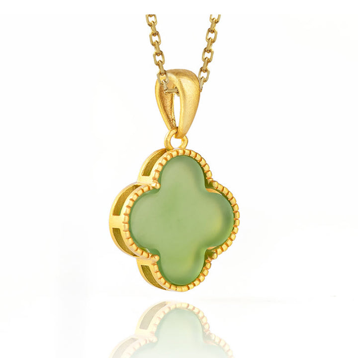 Buddha Stones 925スターリングシルバー 天然和田翡翠 幸運の四つ葉のクローバーネックレスペンダント