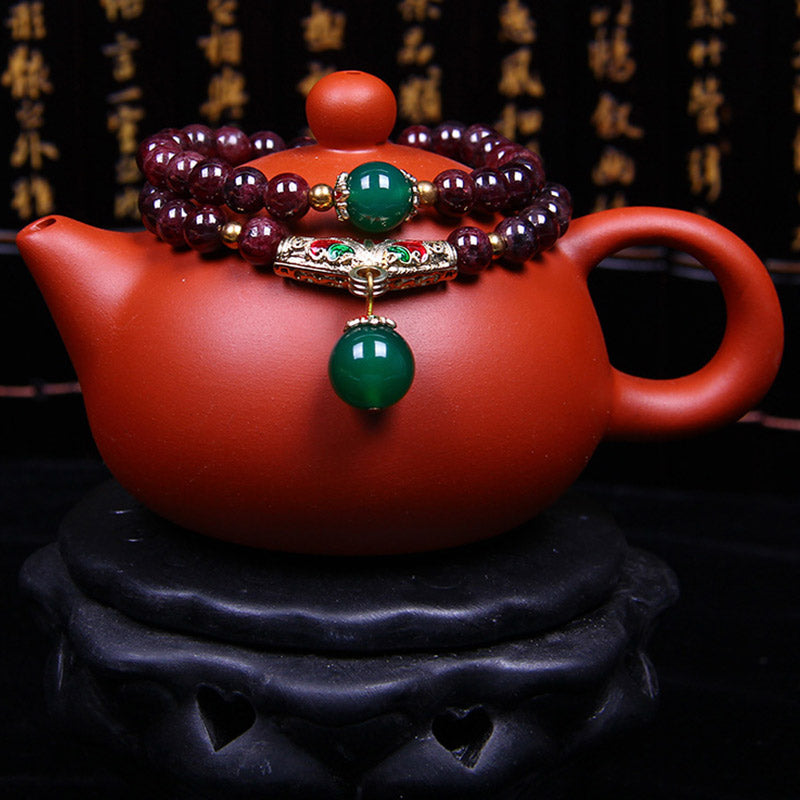 Buddha Stones天然ガーネット祝福ブレスレット
