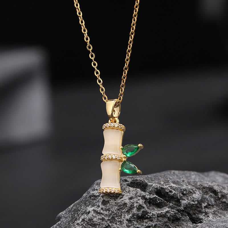 Buddha Stones18Kゴールドメッキ カルセドニー 竹ラインストーン ハーモニーネックレスペンダント