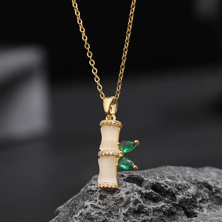 Buddha Stones18Kゴールドメッキ カルセドニー 竹ラインストーン ハーモニーネックレスペンダント
