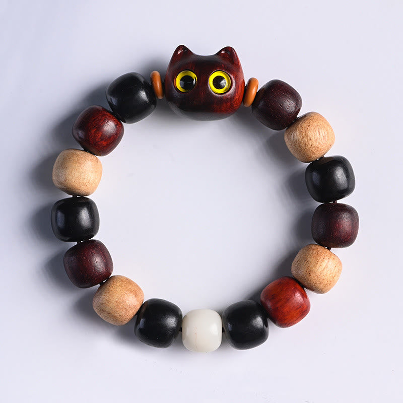 Buddha Stones小葉紫檀黒檀かわいい猫 彫刻守護ブレスレット - image 18