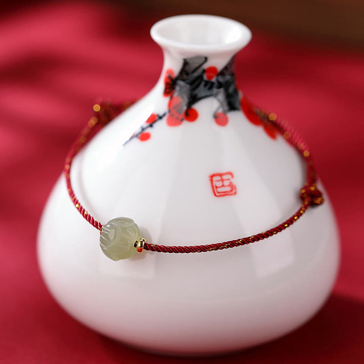 Buddha Stones925 スターリングシルバー ゴールドメッキ 和田翡翠 蓮華 幸運赤紐ブレスレット