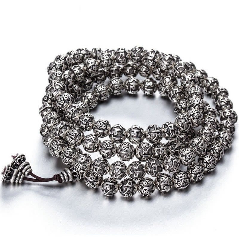 Buddha StonesチベットOm Mani Padme Hum彫刻 合金ビーズ お守り ブレスレット