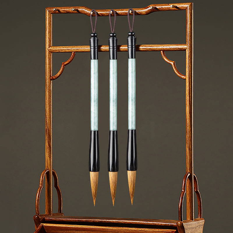 Buddha Stones天然翡翠幸運中国書道筆ペン中国筆ペンギフトボックス付き