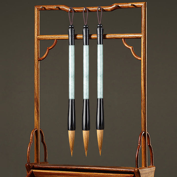 Buddha Stones天然翡翠幸運中国書道筆ペン中国筆ペンギフトボックス付き