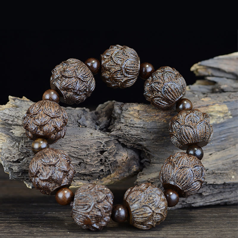 Buddha Stones黒檀十八羅漢 蓮華龍 彫刻 バランスブレスレット