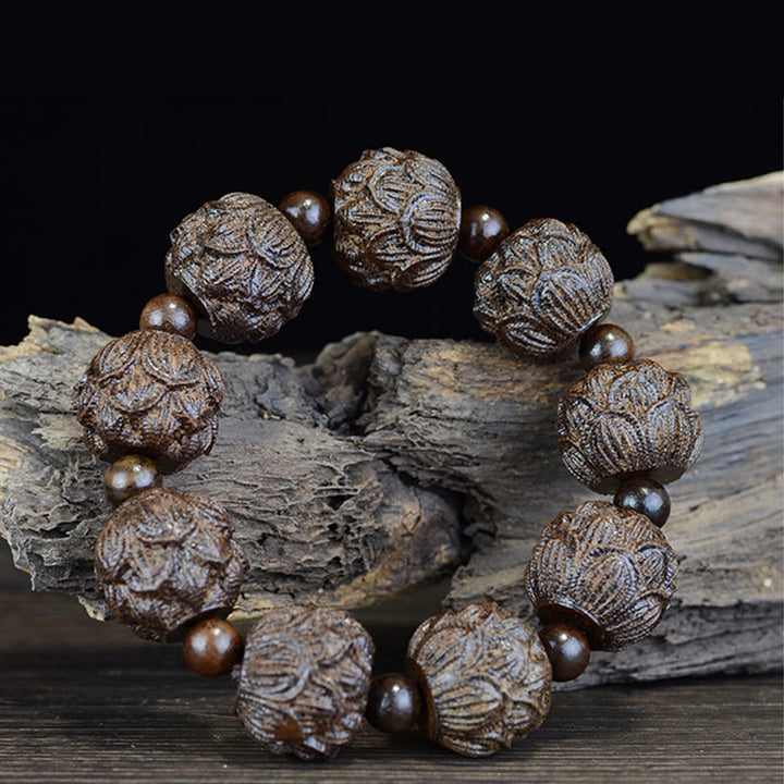 Buddha Stones黒檀十八羅漢 蓮華龍 彫刻 バランスブレスレット