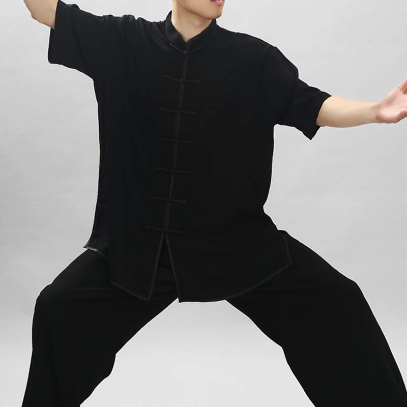 Buddha Stones瞑想禅祈りスピリチュアル太極拳気功練習ユニセックス刺繍服セット - 半袖 ブラック - US14、 UK/AU18、 EU46 (3XL) - image 26