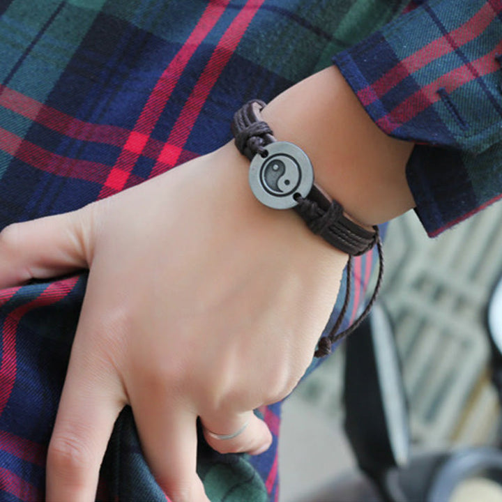 Buddha Stonesレトロ 陰陽 レザー ハーモニー ストリング ブレスレット