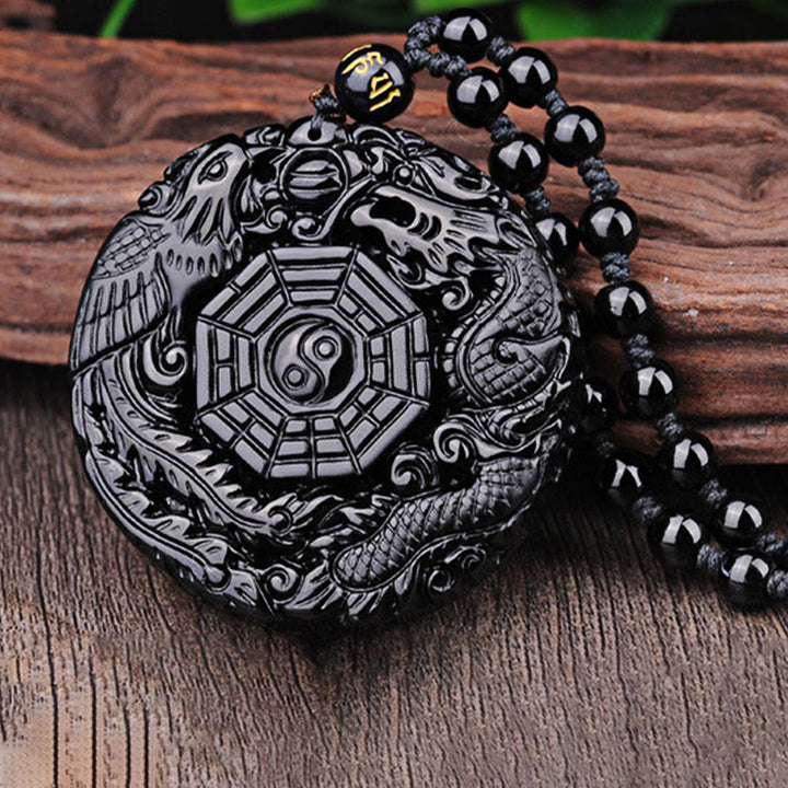 Buddha Stones八卦龍鳳凰黒曜石成就ペンダントネックレス - image 10