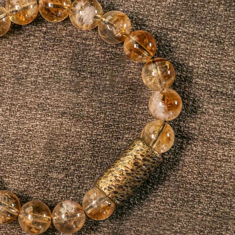 Buddha Stones天然シトリンクリスタル 真鍮ビーズ プロテクションブレスレット
