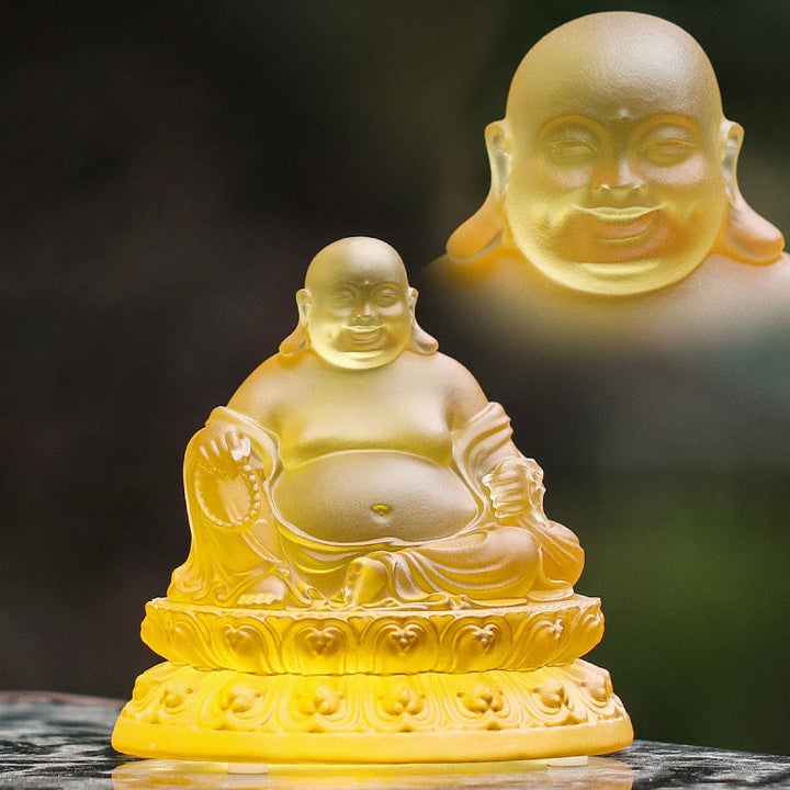 Buddha Stones手作り 笑う仏像 琉璃水晶 芸術品 富の像 家の装飾