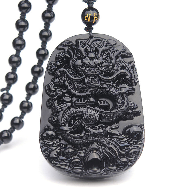 Buddha Stones黒曜石 龍成就ペンダントネックレス - 黒曜石 - image 1