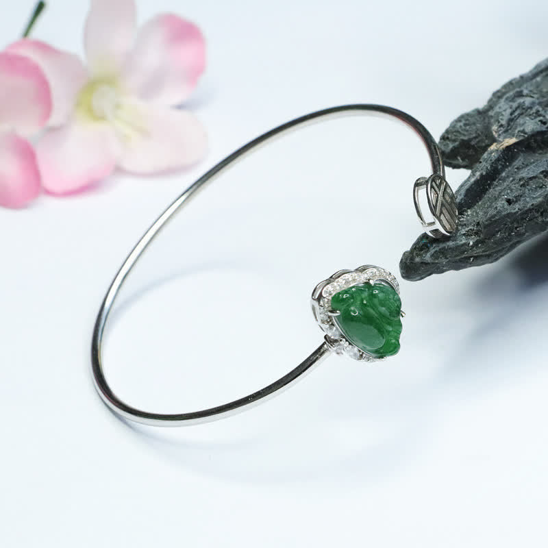 Buddha Stones925スターリングシルバー 笑う仏陀 翡翠幸運ブレスレットバングル
