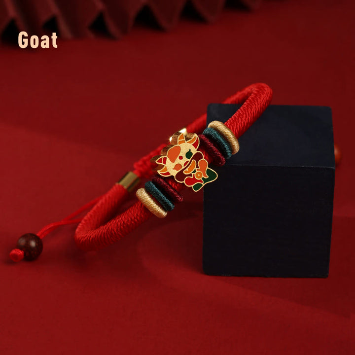 Buddha Stonesハンドメイド925スターリングシルバードラゴン年かわいい中国の十二支幸運編み込みレッドブレスレット - ヤギ(手首周り14~19cm) - image 16