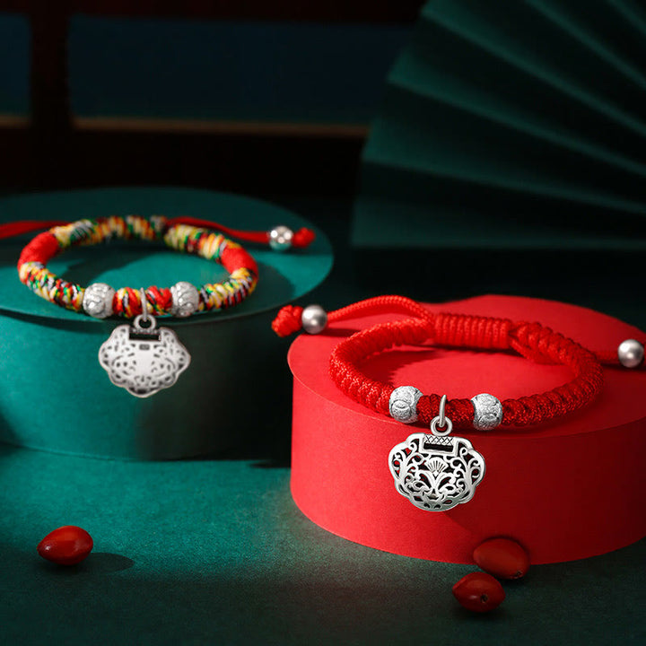 Buddha Stones 925スターリングシルバー 中国ロックチャーム マルチカラー レッドストリング プロテクション ハンドメイド編み込み キッズブレスレット
