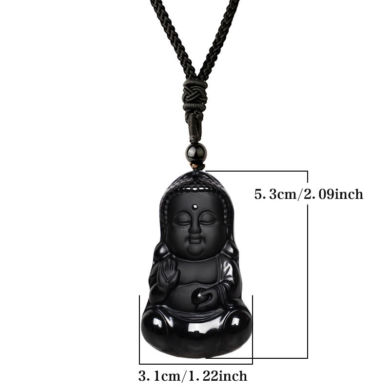 Buddha Stones天然黒曜石 水晶 仏陀の強さ 守護 お守り 幸運のお守り ペンダントネックレス - image 6