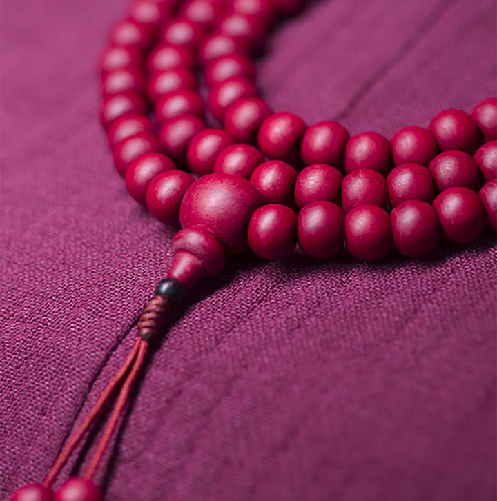 Buddha Stones 108Mala天然アベリアビフローラ 木製 保護ブレスレット