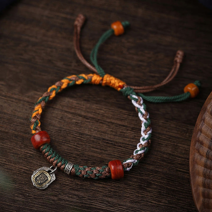 Buddha Stonesハンドメイド チベットシルバー 925 スターリングシルバー ザキラム 富の女神 ラクダの骨 守護 編み込みブレスレット