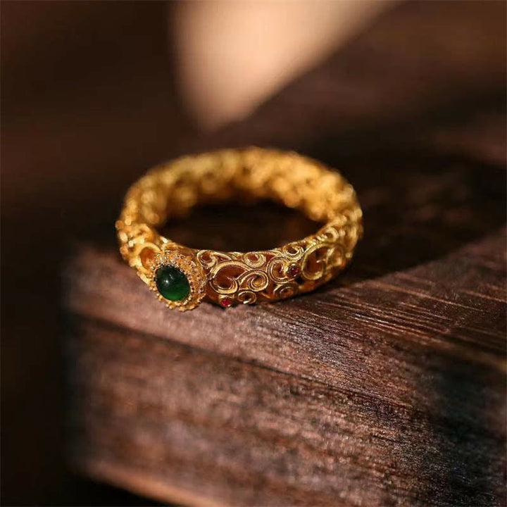 Buddha Stones925スターリングシルバー シアン翡翠 成功の幸運リング