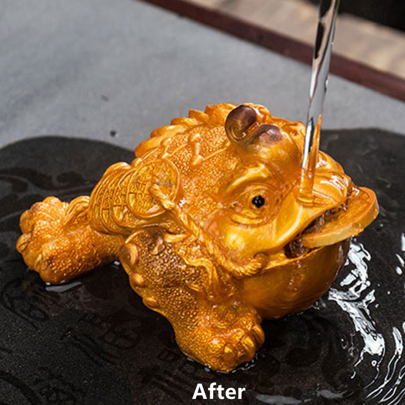 Buddha Stones色が変わる風水 富と幸運のカエル 銅貨 ティーペット 樹脂製置物 装飾