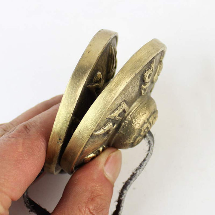 Buddha Stonesチベット ティンシャベル 六つの真実の言葉 龍 銅製 バランス装飾 バッグ付き