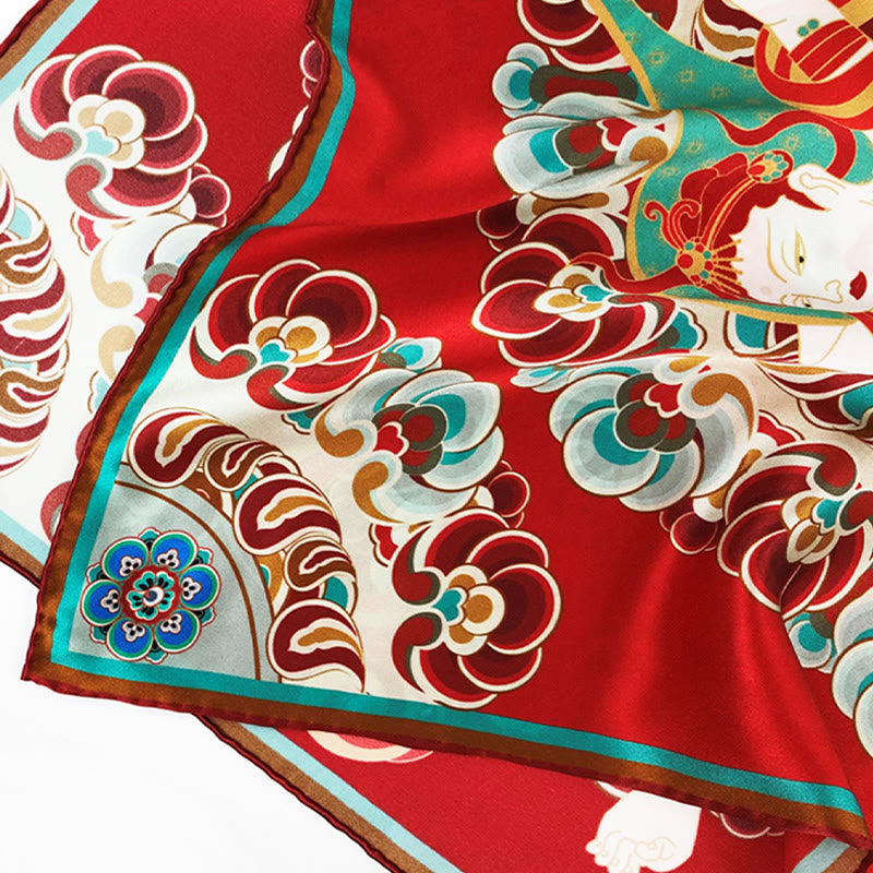 Buddha Stones敦煌 反芻 琵琶 飛翔 フレスコ画 100% 桑絹 スカーフ 高級 6A 敦煌 ショール