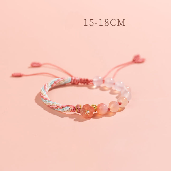 Buddha Stones天然グラデーション瑪瑙 輪廻結び 桃の花 富と幸運 手作り 紐ブレスレット