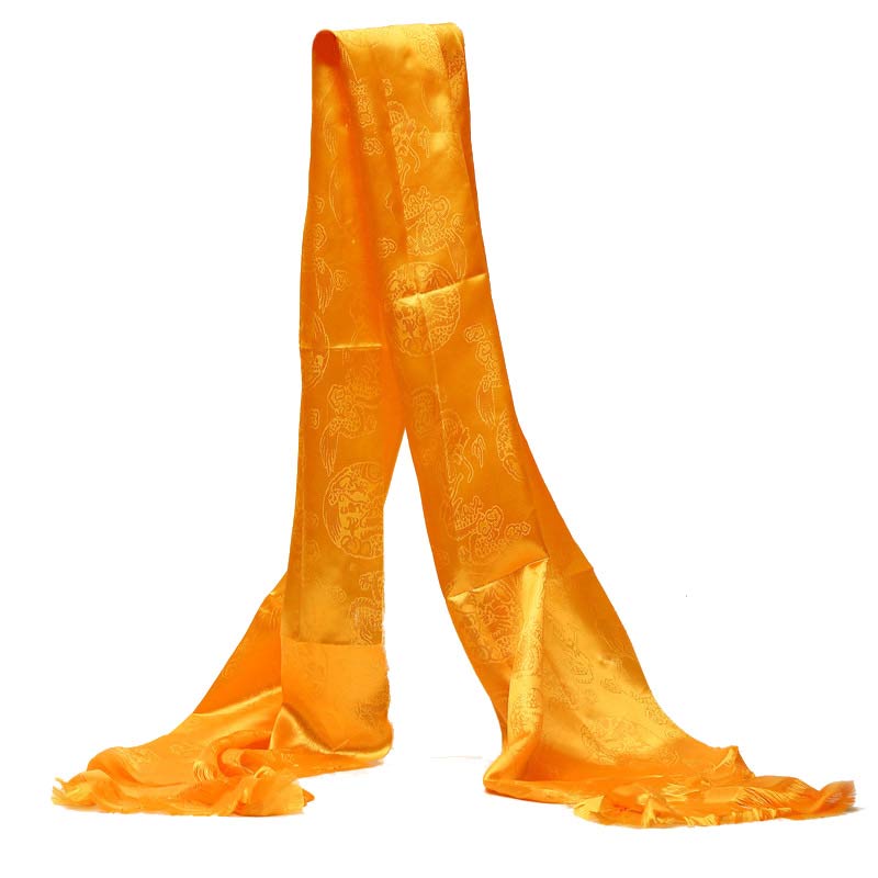 チベットの幸運の祝福5色の龍と鳳凰の模様のカタ装飾