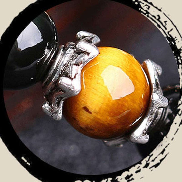 中国の十二支108ビーズ黒曜石タイガーアイ幸運Malaブレスレット