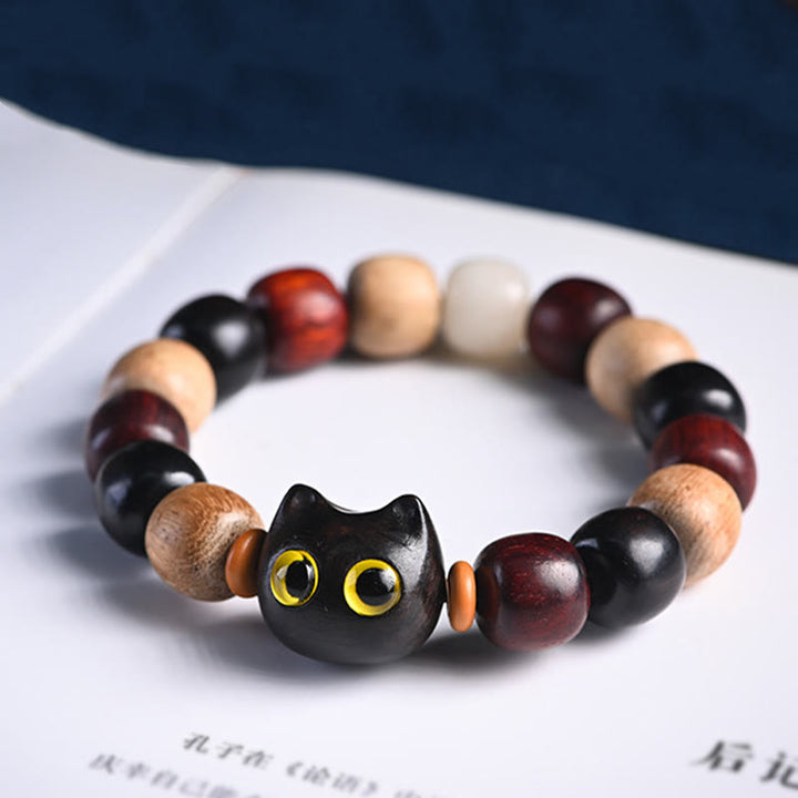 Buddha Stones小葉紫檀黒檀かわいい猫 彫刻守護ブレスレット - image 11