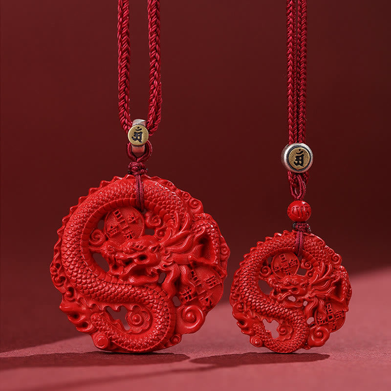 龍の年Buddha Stones925スターリングシルバー 天然辰砂 銅貨 幸運のネックレスペンダント