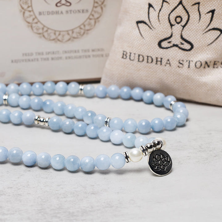 Buddha Stones108個入りMalaビーズ アクアマリン ヒーリングブレスレット