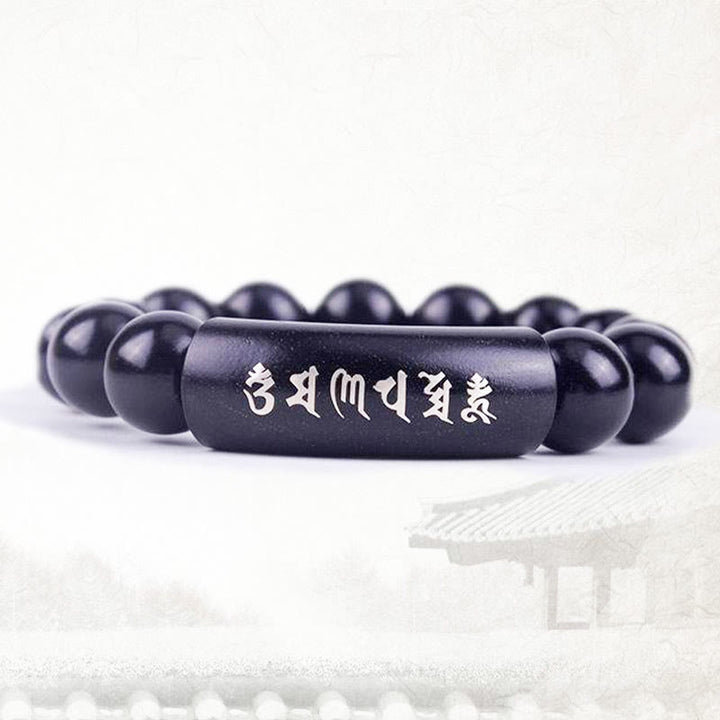 Buddha Stones999 スターリングシルバー黒檀オーム・マニ・パドメ・フム象嵌 バランスブレスレット