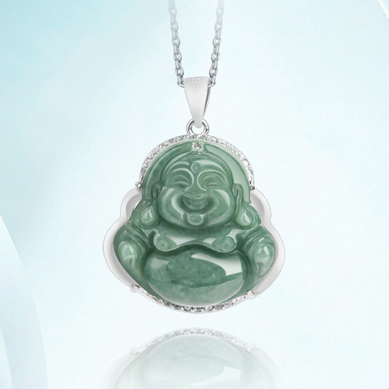Buddha Stones925スターリングシルバー 笑う仏陀 翡翠 豊穣のネックレスチェーンペンダント - image 5